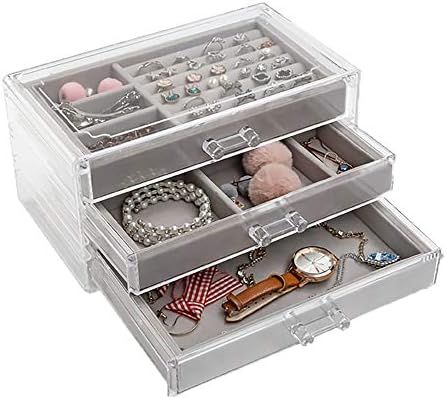 Jewelry Organizer 3 Drawer Velvet Jewellery Box for Women Girls Ring Earring Necklace Bracelet St... | Amazon (CA)