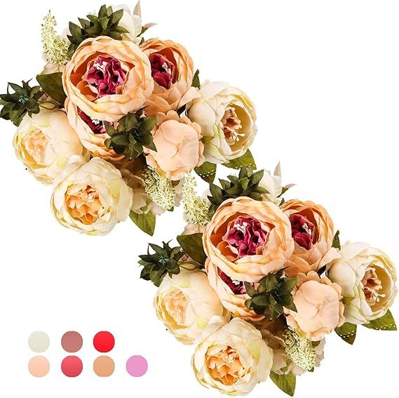 Ogrmar Vintage Artificial Peony Silk Flowers Bouquet for Decoration (Champagne Color x2) | Amazon (US)