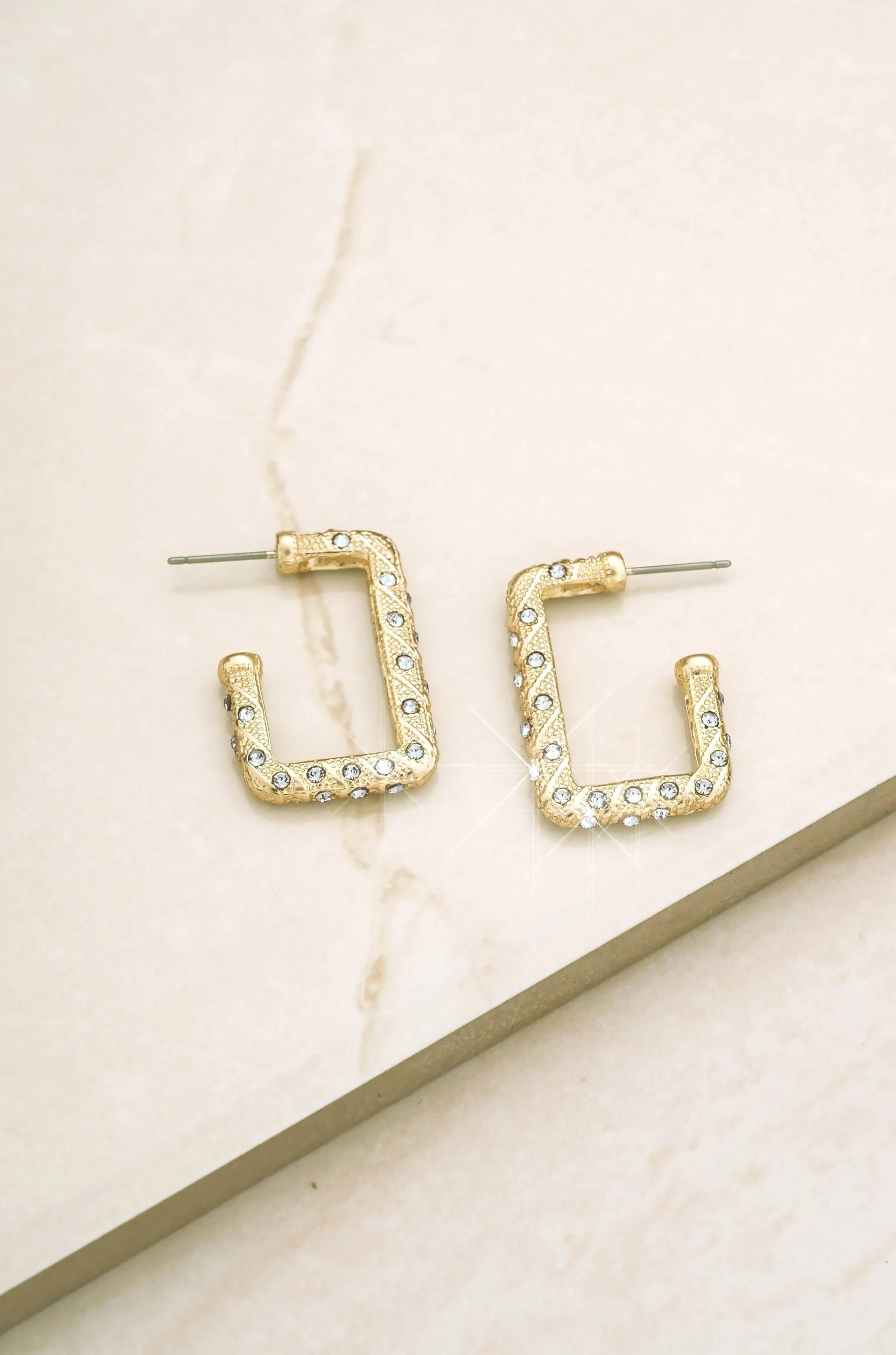 Crystal Studded 18k Gold Plated Rectangle Earrings | Ettika