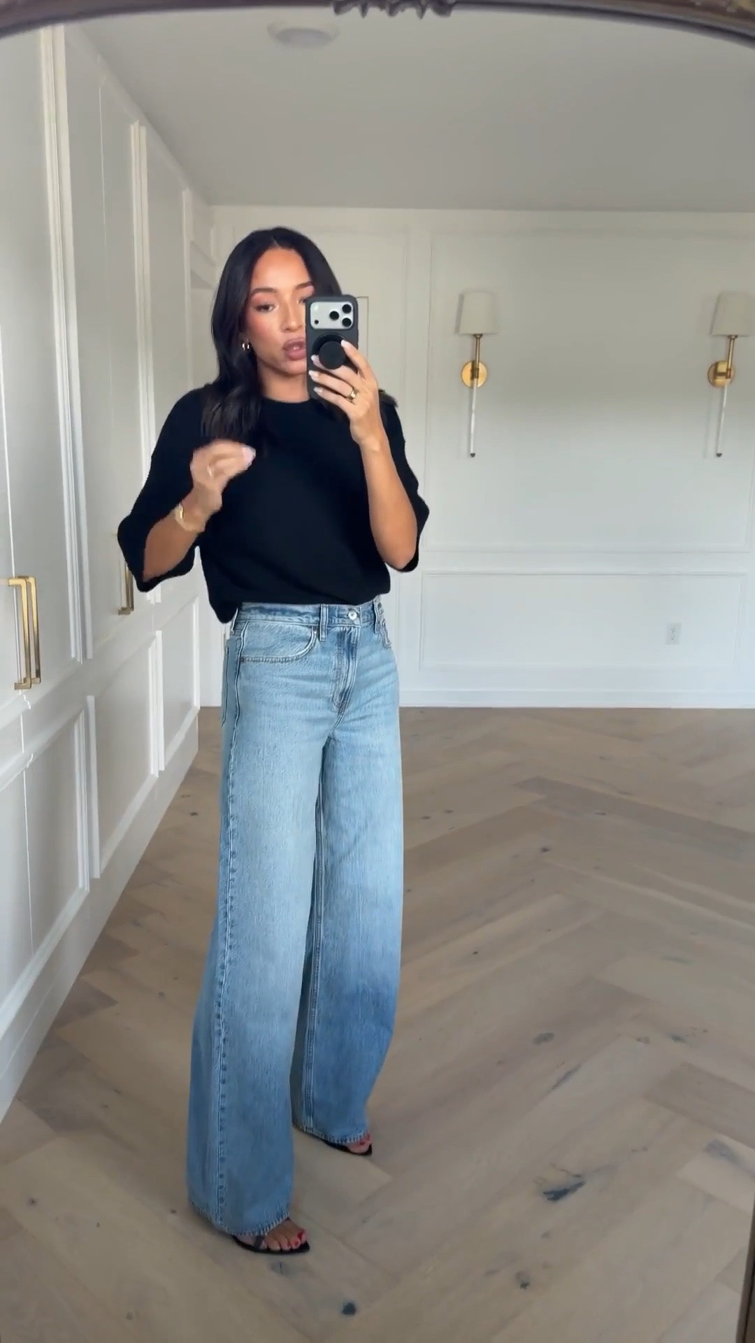 Wearing size 27 X-Long in wide leg jeans (I’m wearing heels and I’m 5’8”) and S sweater tee! 

fall transitional outfit, casual outfit, date night outfit, dinner outfit, fall outfits women, abercrombie jeans