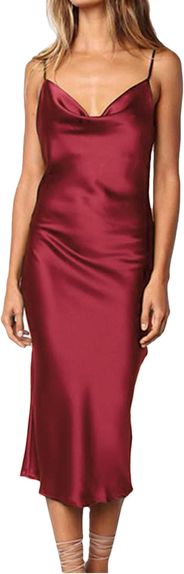 xxxiticat Women's Sleeveless Spaghetti Strap Satin Dress Cocktail Beach Evening Party Cowl Neck D... | Amazon (US)