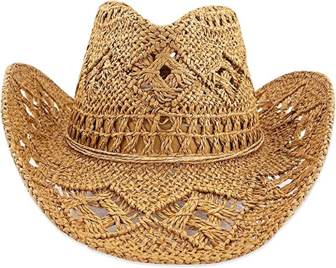 Women Straw Cowboy Hats, Sparkly Western Cowgirl Hat for Holiday Party, Foldable Vacation Beach S... | Amazon (US)