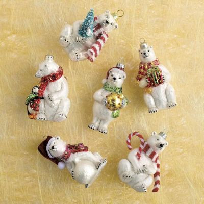 Polar Bear Collectible Ornaments Handpainted Glass Set with Glitter & Gemstone Accents | Frontgate