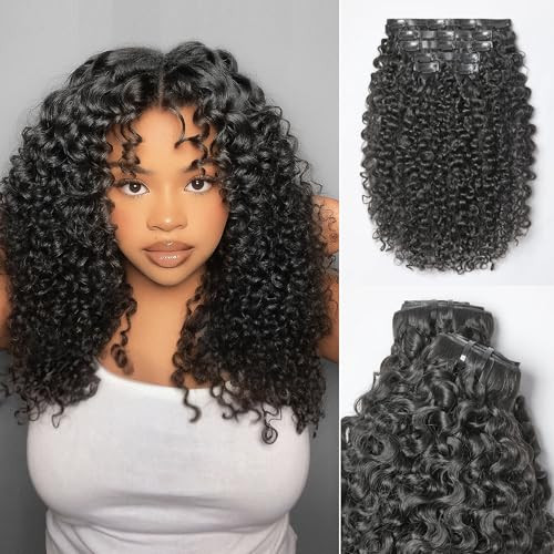 LUVME Invisible Messy Curly Clip in Hair Extensions Real Human Hair for Women, 2 Pack 16 Inch 220g 12Pcs, Remy Hair Clip Ins, Invisible Clip Ins for Daily Wear & Special Occasions | Amazon (US)