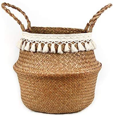 BlueMake Boho Woven Seagrass Belly Basket for Storage Plant Basket or Toy Basket Living Bathroom (La | Amazon (US)
