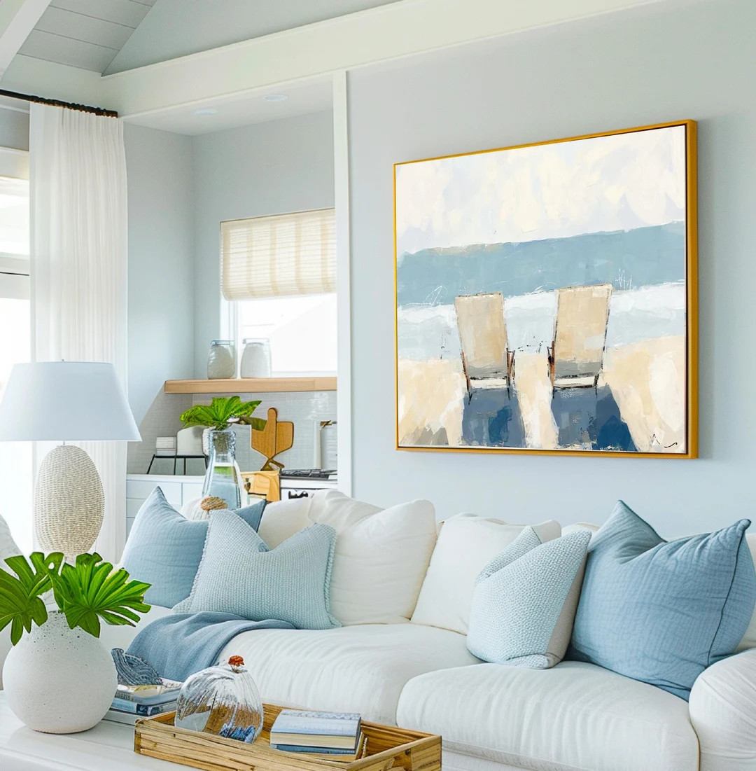 Beach Chairs Wall Art Print Coastal Landscape Painting Modern Beach Decor Neutral Tone Beach Vibe... | Etsy (US)