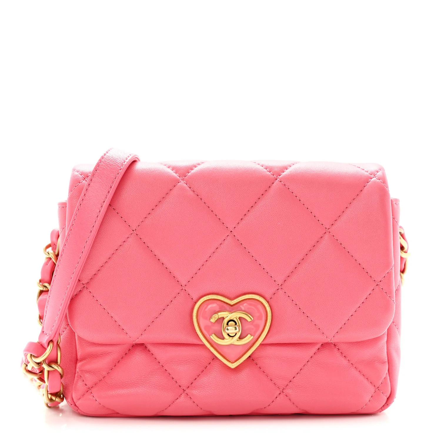 Lambskin Plexiglass Quilted Coco Love Mini Flap Pink | FASHIONPHILE (US)