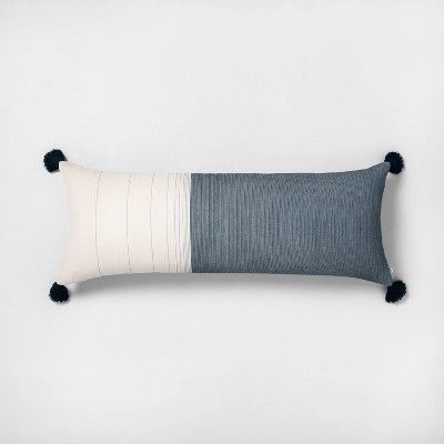 Oversized Colorblock Lumbar Throw Pillow Taupe/Navy - Hearth &#38; Hand&#8482; with Magnolia | Target