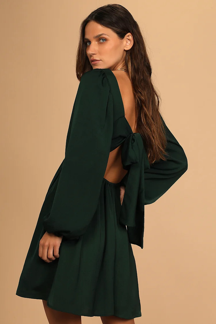 Forever Tied to You Emerald Green Satin Tie-Back Mini Dress | Lulus (US)