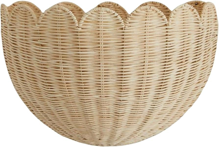 Scalloped Wall Basket,Handmade Woven Wicker Hanging Basket with Metal Frame for Wall Storage & Ho... | Amazon (US)