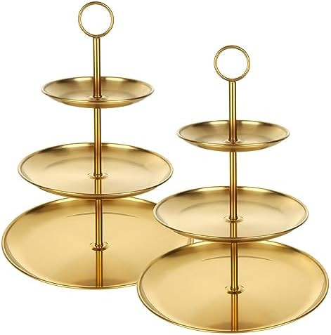 QTLCOHD 2Pcs 3 Tier Stainless Steel Cupcake Stand - Gold Tiered Dessert Stand for Wedding & Birth... | Amazon (US)
