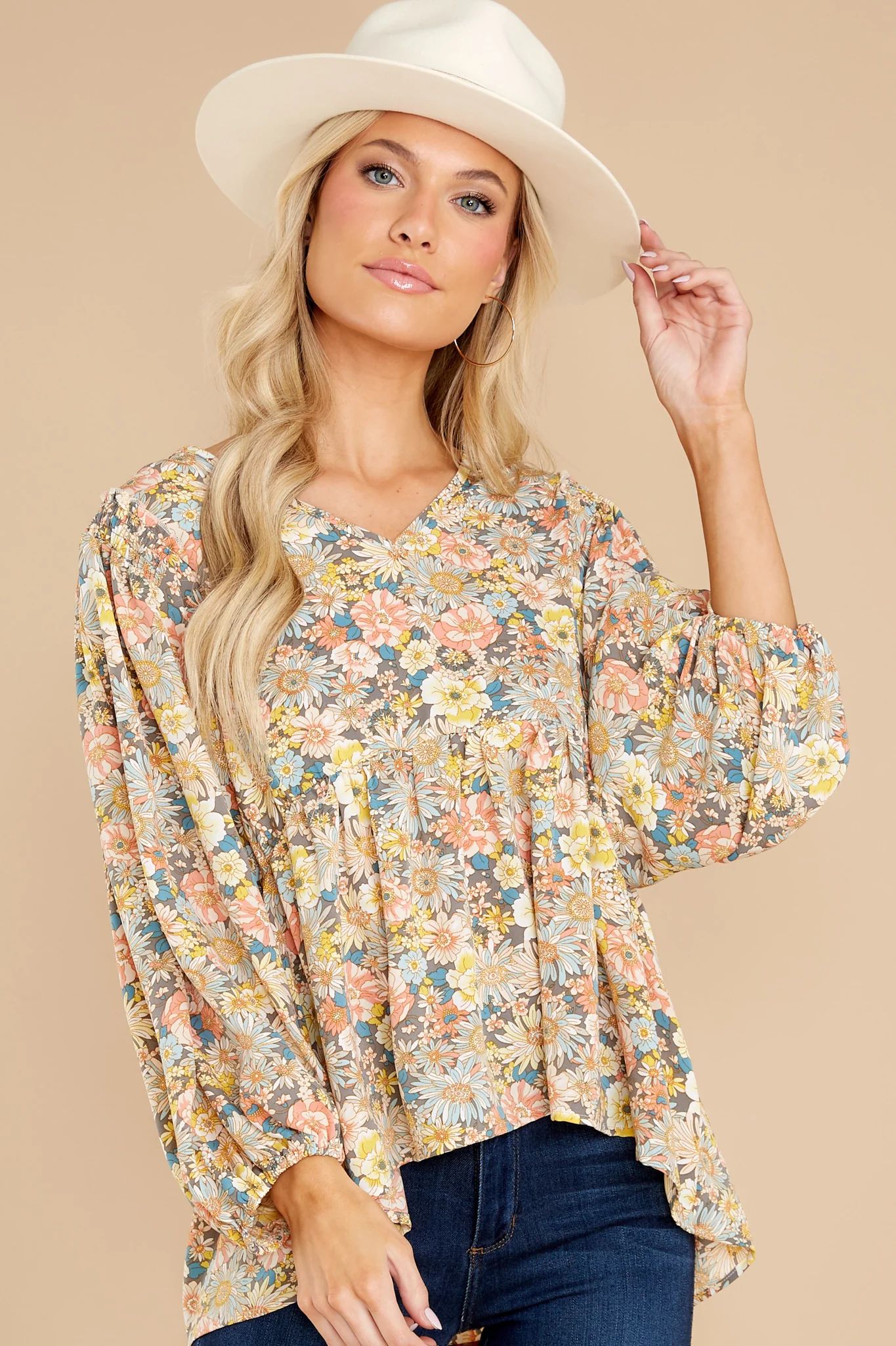 Rain Or Shine Ivory Multi Floral Print Top | Red Dress 