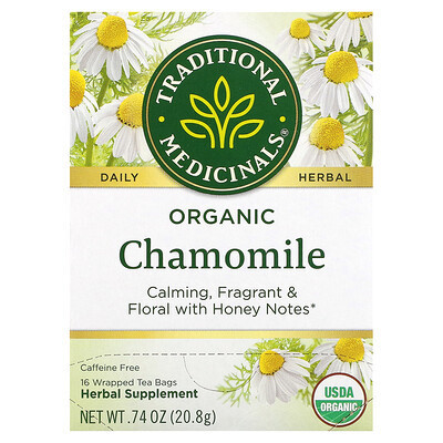 Traditional Medicinals, Organic Chamomile, Caffeine Free, 16 Wrapped Tea Bags, 0.74 oz (20.8 g) | iHerb