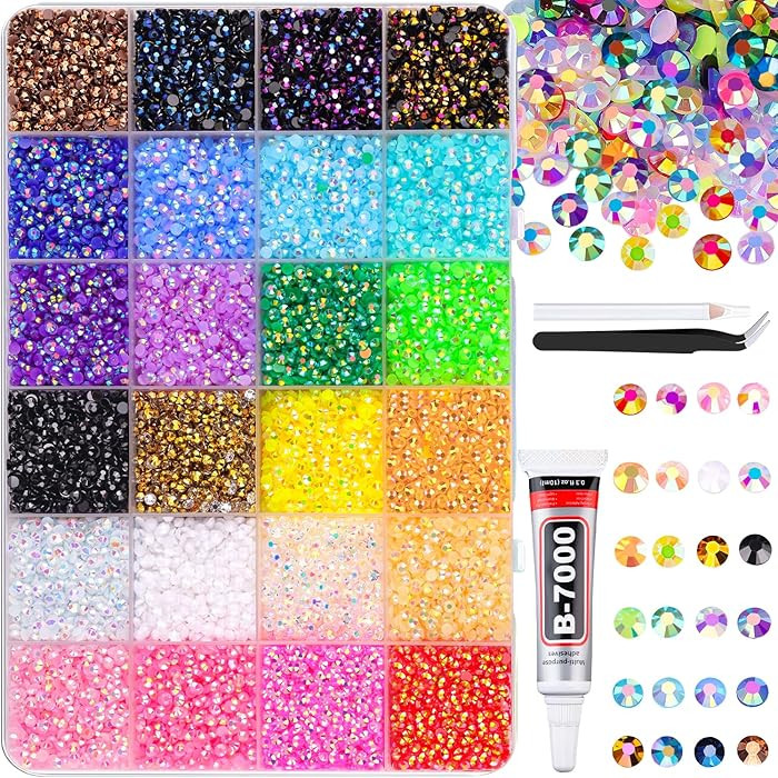 32000Pcs Resin Jelly Rhinestones with 1 Pcs B7000 Jewelry Glue for Bedazzling, Multicolor 3mm Fla... | Amazon (US)