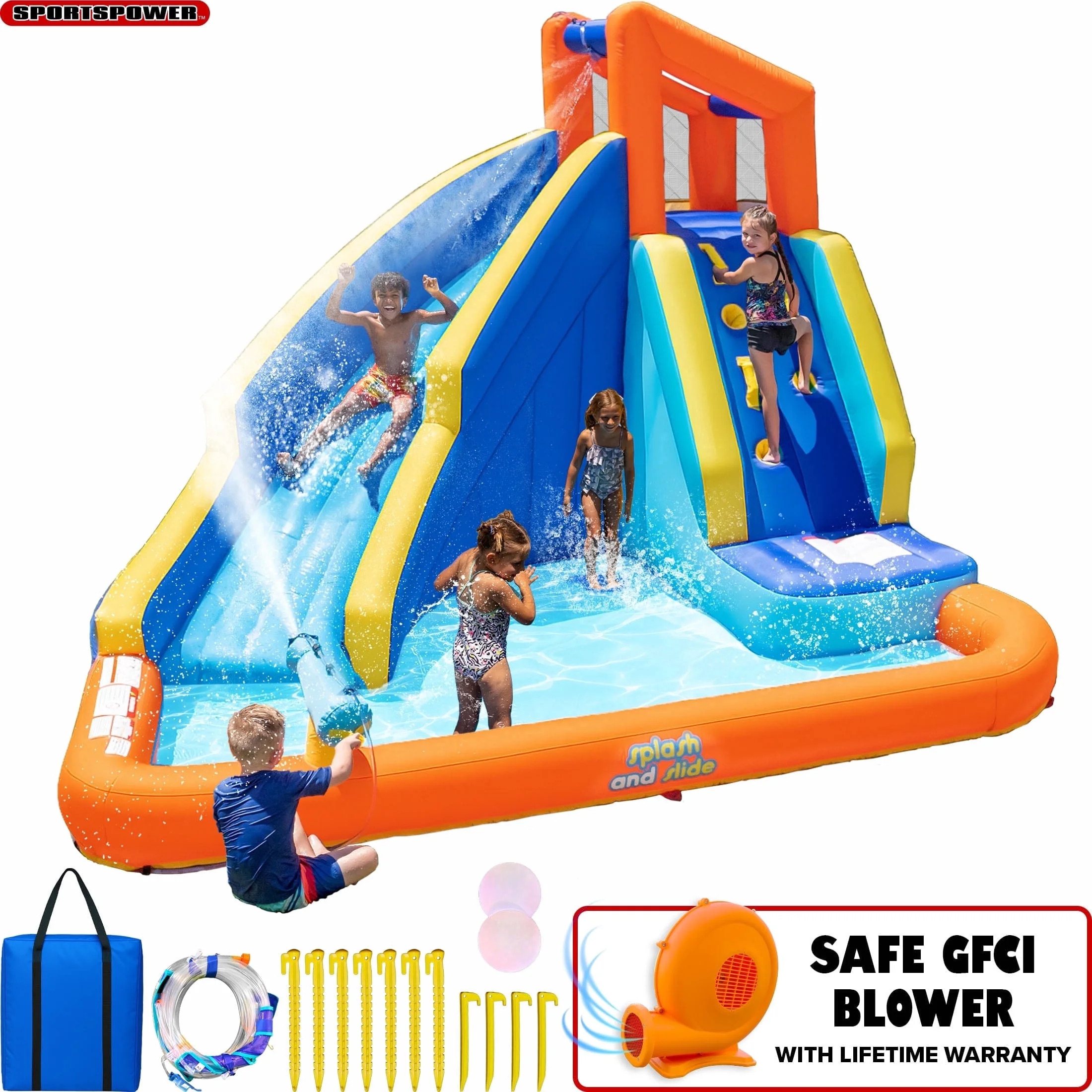 Sportspower Big Wave II Inflatable Water Slide with Climbing Wall & Splash Pool, Kids Backyard Wa... | Walmart (US)