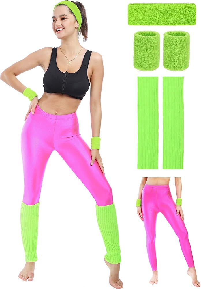 SATINIOR 80s Neon Leggings Party Retro Jogging Sports Headband Wristbands Leg Warmers | Amazon (US)
