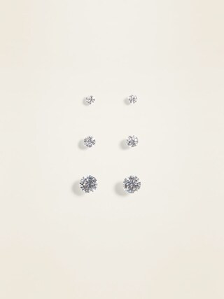 Sterling Silver Zirconia Stud Earrings 3-Pack For Women | Old Navy (US)