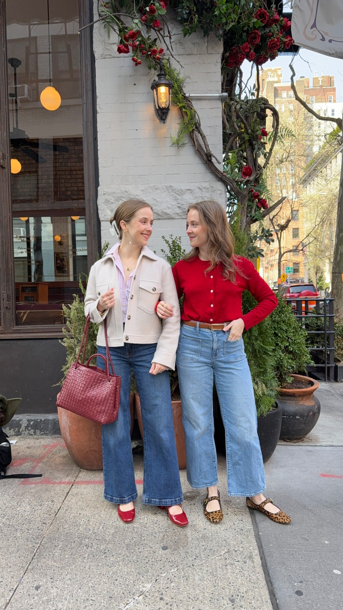 What we’re wearing in NYC today
Xs merino wool jacket TTS
25 petite wide leg dark jeans TTS
25 reg cropped patch pocket jeans TTS (if between size down)
Small red cashmere sweater (sized up for relaxed fit 
7 leopard flats size up 1/2


#LTKStyleTip #LTKSeasonal