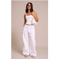 Petite White Seam Detail Barrel Jean | PrettyLittleThing US