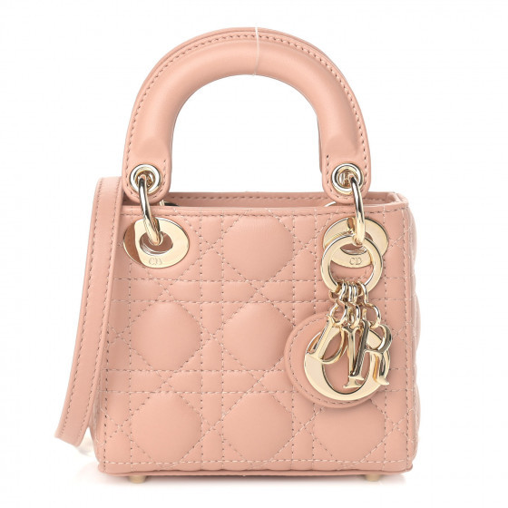 CHRISTIAN DIOR Lambskin Cannage Micro Lady Dior Rose De Vents | Fashionphile