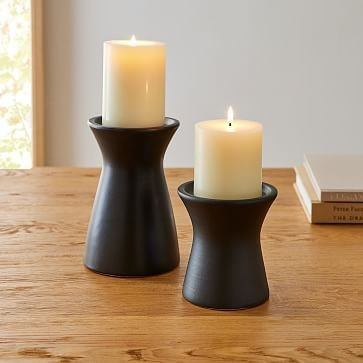 Pure Black Ceramic Pillar Candleholder | West Elm (US)