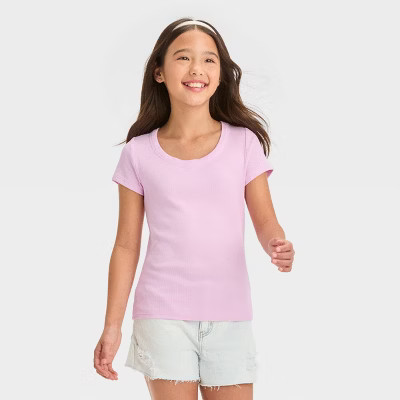 Girls' Scoop Neck Ribbed T-Shirt - art class™ | Target