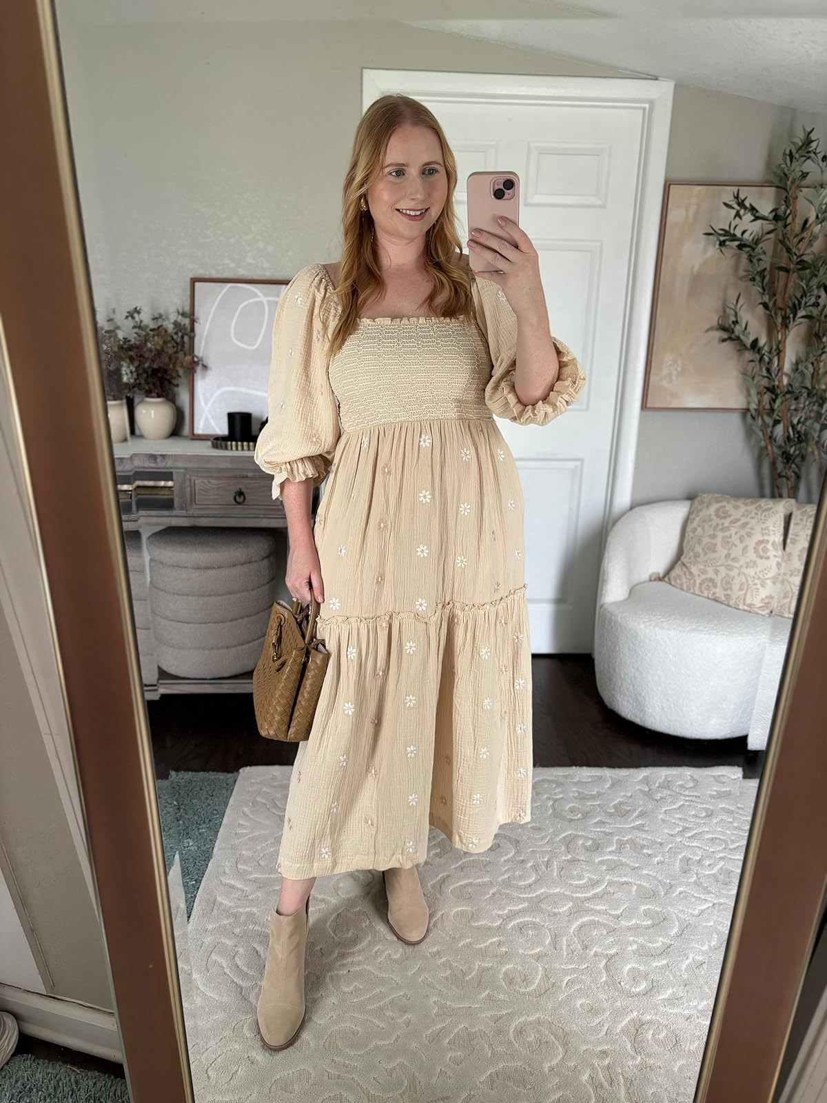 Argeousgor Women 2024 Bohemian Floral Dress Square Neck Ruffle Swing A Line Maxi Dress Long Sleeve Beach Long Dress | Amazon (US)