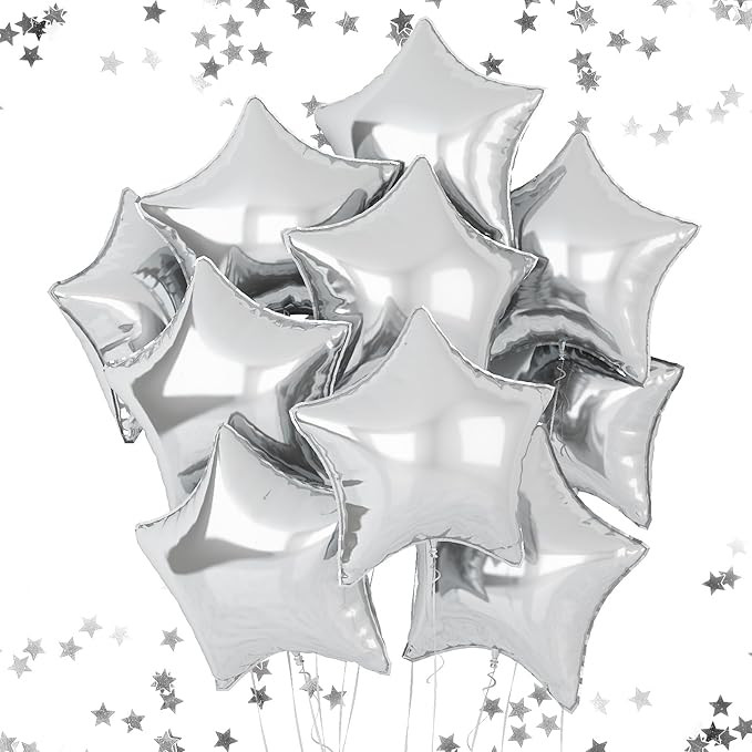 Silver Star Foil Balloons, 18 Inches Star Foil Balloons for Helium, 10 pcs Silver Star Birthday B... | Amazon (US)