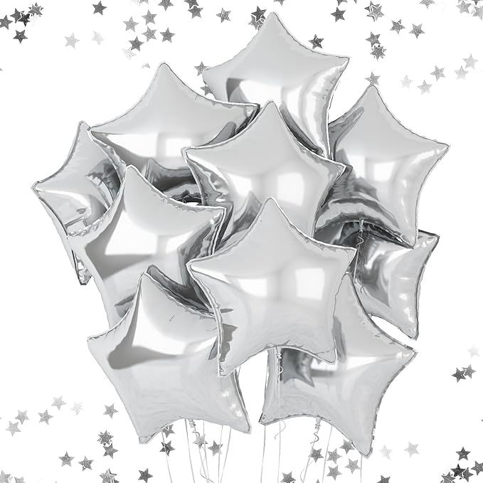 Silver Star Foil Balloons, 18 Inches Star Foil Balloons for Helium, 10 pcs Silver Star Birthday B... | Amazon (US)