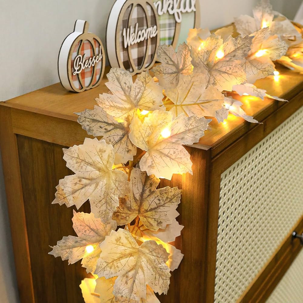 Timer - 2 Pack Fall Decor Fall Garland with Lights Fall Decorations for Home, Lighted Maples Leav... | Amazon (US)