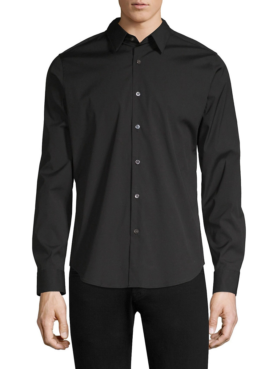 Men's Sylvain Wealth Poplin Long-Sleeve Shirt - Black - Size XS | Saks Fifth Avenue