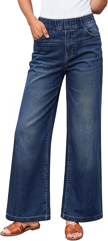 ZESICA Wide Leg Jeans for Women High Waisted Stretchy Baggy Denim Pants 2026 Trendy Elastic Waist... | Amazon (US)