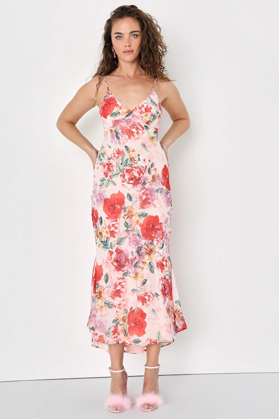 Romantic Adoration Blush Pink Floral Print Sleeveless Midi Dress | Lulus (US)