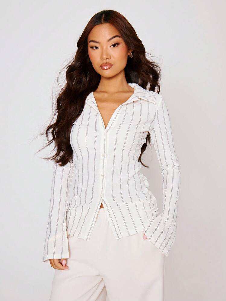 Fitted Stripe Flare Long Sleeve | SHEIN
