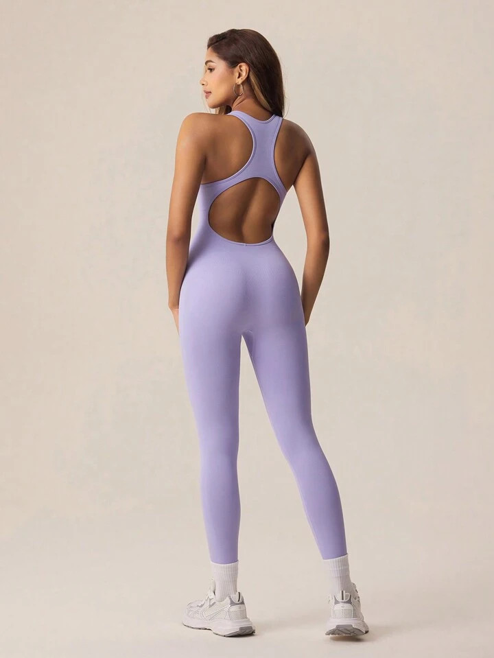 Lifespree Seamless Backless Halter Neck High Stretch Yoga Jumpsuit Yoga Jumpsuitgym Jumpsuitworko... | SHEIN