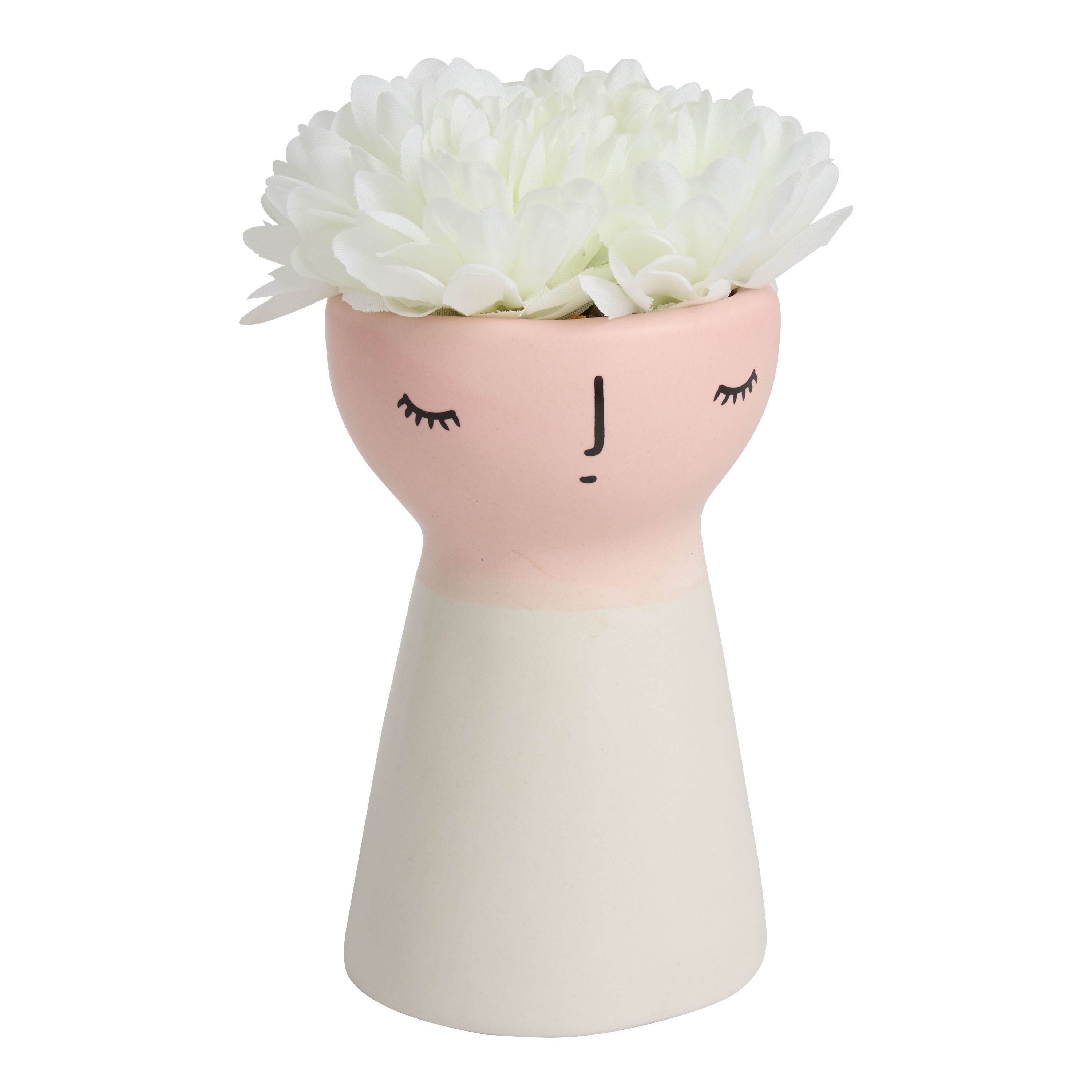 Faux White Hydrangea with Ceramic Face Vase | World Market