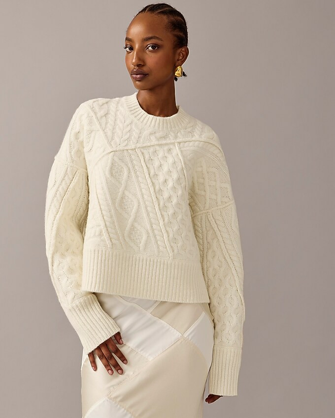 Limited-edition Anna October© X J.Crew patchwork cable-knit crewneck sweater | J. Crew US