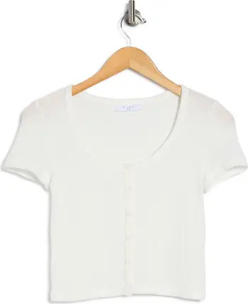 Waffle Knit Short Sleeve Button-Up Crop Top | Nordstrom Rack