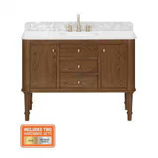 Collette 48 in. Single Sink Cinnamon Oak Bath Vanity with White Carrara Marble Top (Assembled) | The Home Depot