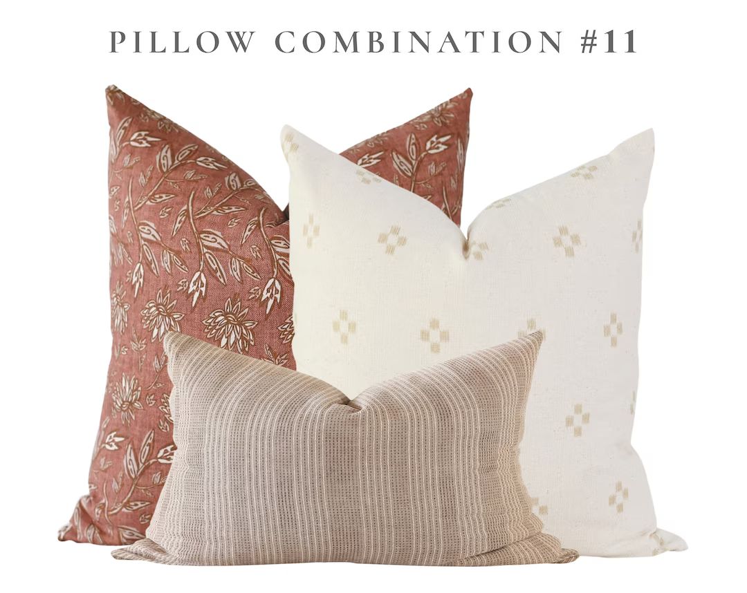 terracotta pillow, throw pillow covers, rust pillow cover, floral pillow cover, pillow covers 20x... | Etsy (US)