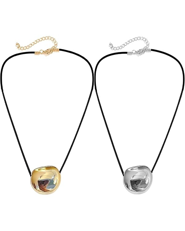 2PCS Oval Bead Clavicle Chain Fashionable Geometric Pendant Necklace | Amazon (US)