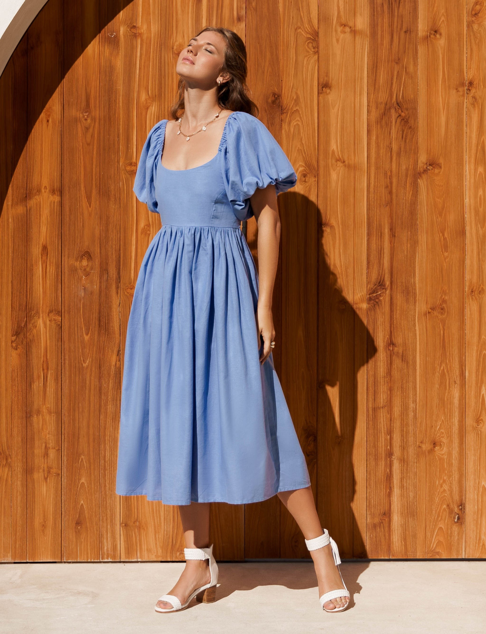 Cherie Fields Puff Sleeve Midi Dress | Dressbarn