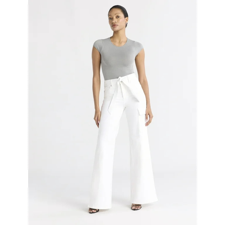 Sofia by Sofia Vergara Women's and Women's Plus Margot Wide Leg High Rise Cargo Jeans with Belt, ... | Walmart (US)