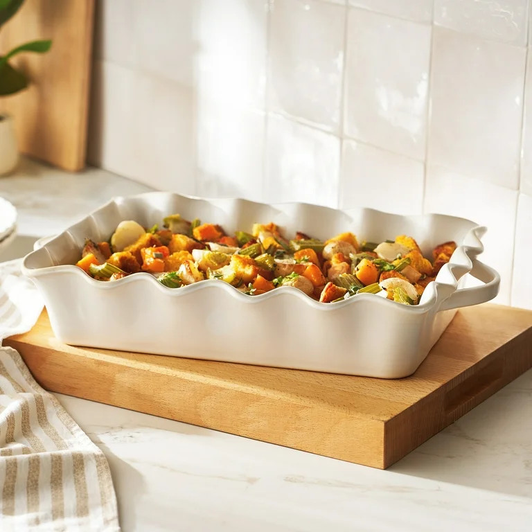 The Pioneer Woman Colette 9"x13" Stoneware Ruffled-Edge Casserole Baking Dish, Linen | Walmart (US)