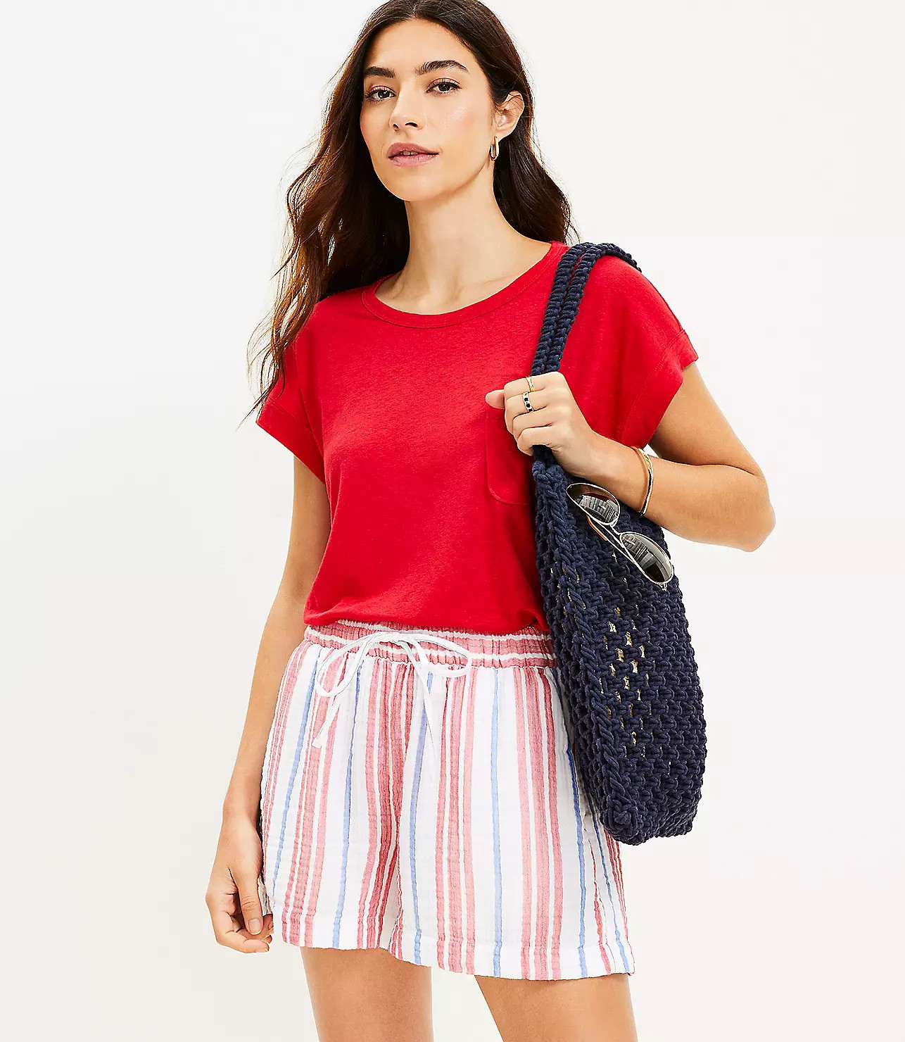 Pull On Gauze Shorts in Stripe | LOFT
