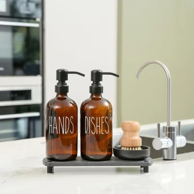 Soap Dispenser Set Comes With Stainless Steel Pumps, Instant Dry Tray, And Dish Scrub Brush, Suitable For Kitchen Decor And Accessories | Wayfair North America