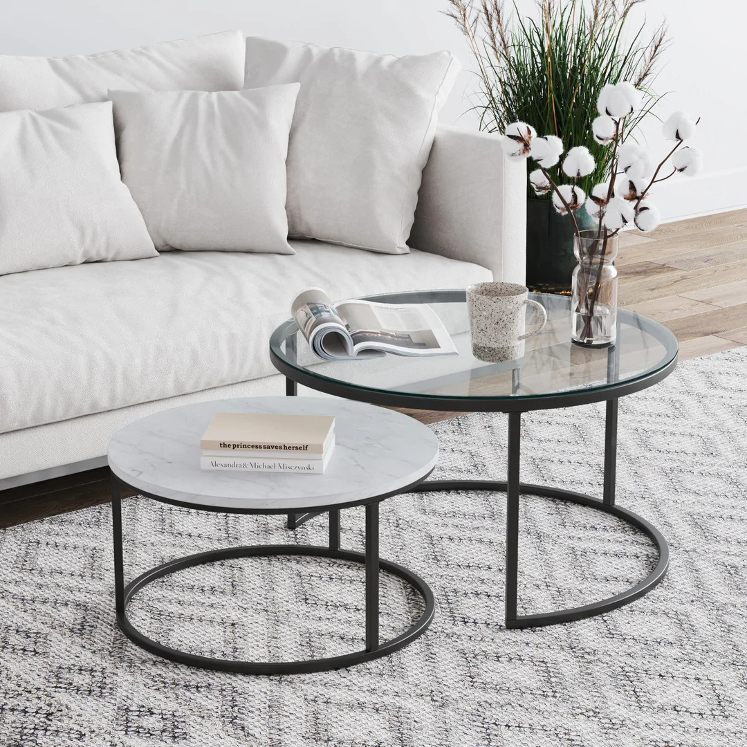 Stella Coffee Table Set | Nesting | Glass & Marble Finish | Nathan James