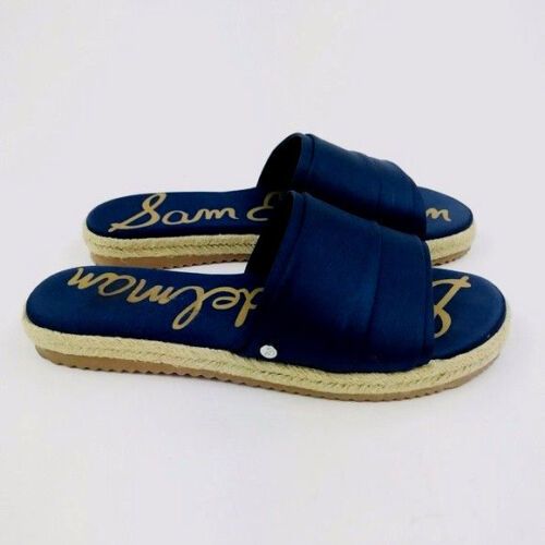 New Sam Edelman LARS Slub Navy Blue Satin Slip On Espadrille Slide Flat Sandals  | eBay | eBay US