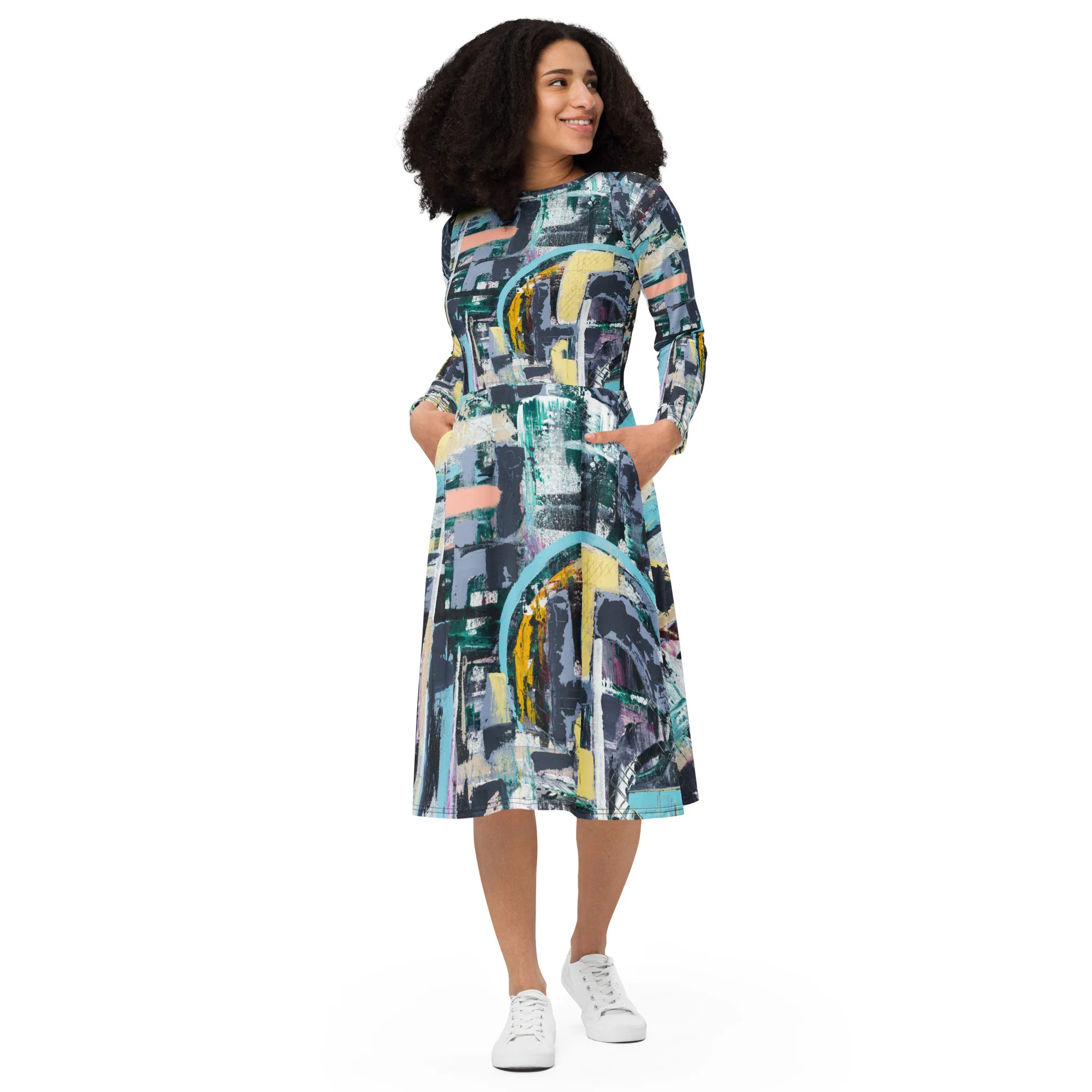 Breakthrough Art Long Sleeve Midi Dress | Marla Studio