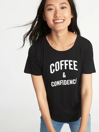 Old Navy Womens Luxe Curved-Hem Graphic Tee For Women Coffee & Confidence Size L | Old Navy US